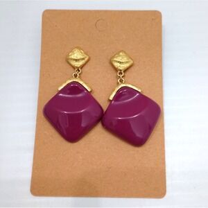 Vitage Trifari Clip On Earrings Purple  Gold Tone Dangle Statement Y2K